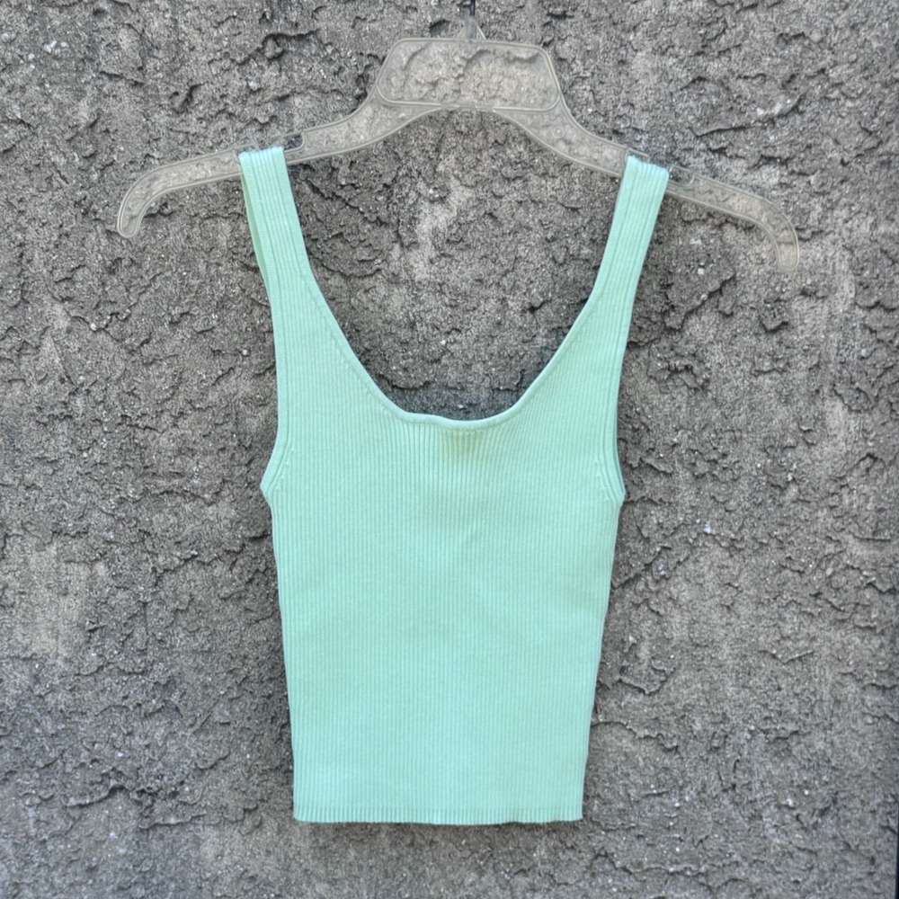 Zara Ribbed Knit Tank Top Women Small Mint Green Scoop Neck Sleeveless